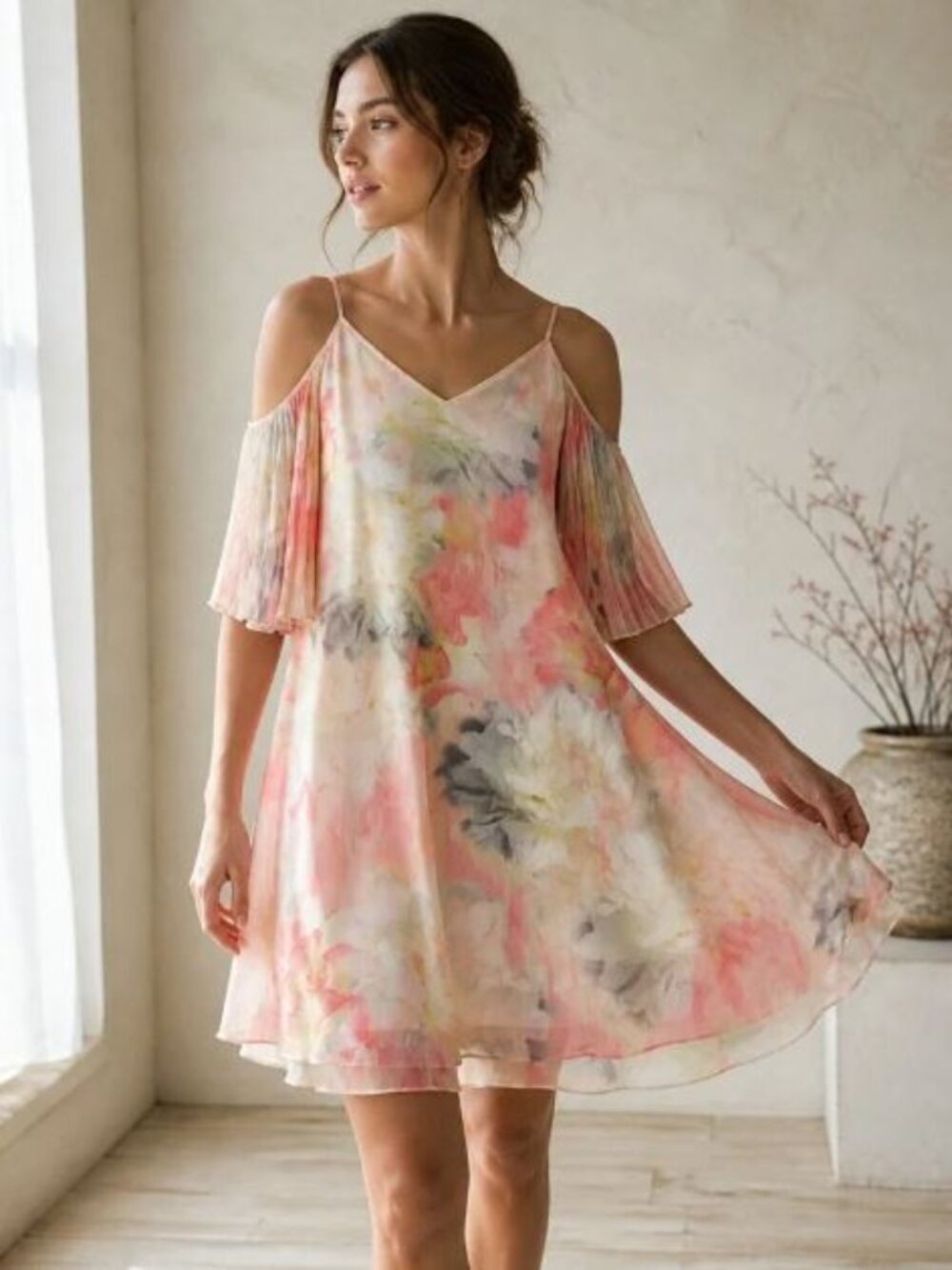 WHBM Cold Shoulder Watercolor Dress Size 4